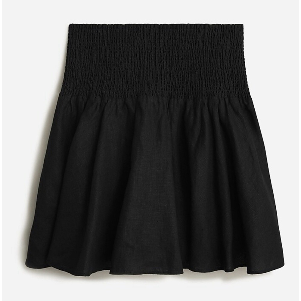 J Crew Mini Skirt Womens Size Large Black Smocked Elastic Waist Lined